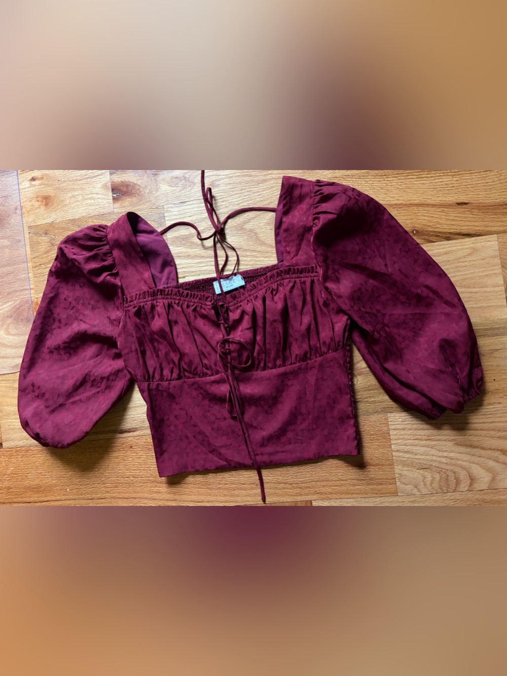 Burgundy Satin Crop Top with Tie Front very cute summer top